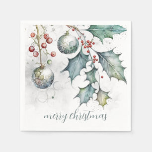 Merry Christmas Holly Ornaments Christmas Holiday Napkins