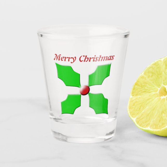 Merry Christmas Holly Personalized Shot Glass (Front)