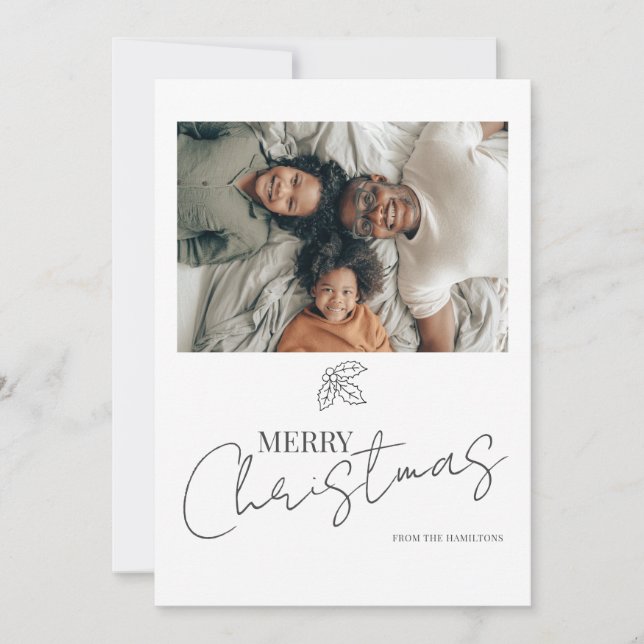 Merry Christmas Holly Photo Card (Front)
