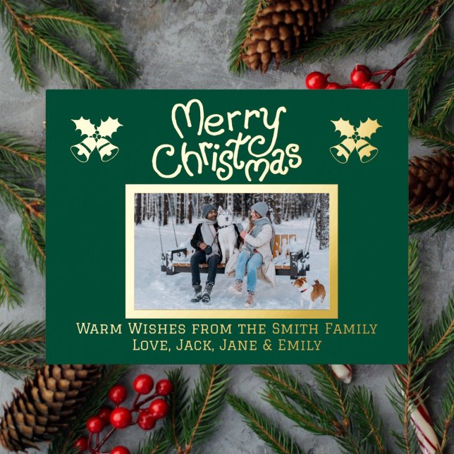 Merry Christmas Holly Photo Foil Holiday Post Card (Creator Uploaded)