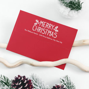 Merry Christmas Holly Red Return Address Envelope