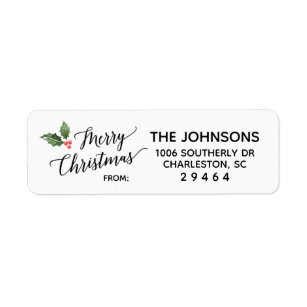 Merry Christmas Holly Return Address Label Sticker