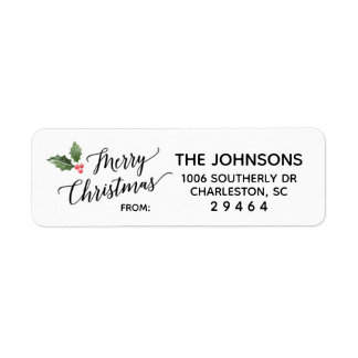 Merry Christmas Holly Return Address Label Sticker