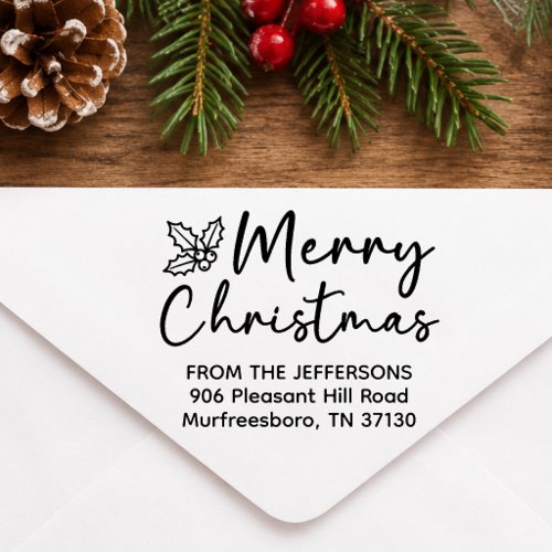 Merry Christmas Holly Rustic Return Address Self-inking Stamp