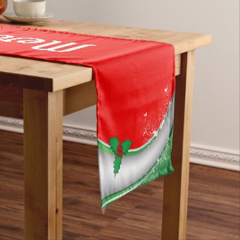 Merry Christmas Holly Short Table Runner by christmasgiftshop at Zazzle