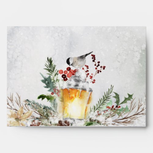 Merry Christmas Holly Snow Watercolor Holiday Envelope