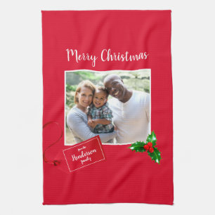 Merry Christmas Holly Sprig - Custom Photo - Kitchen Towel