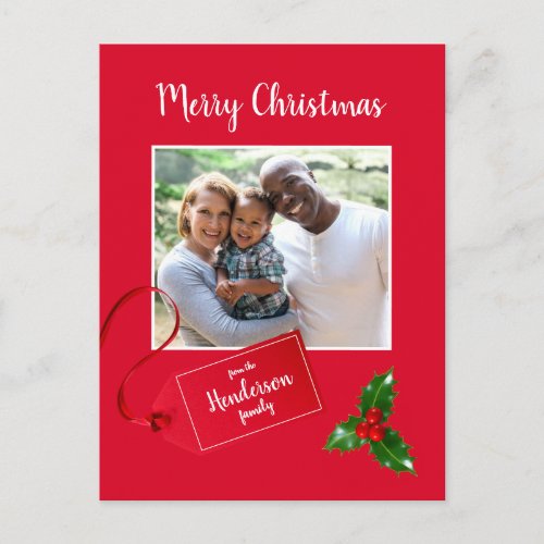 Merry Christmas  Holly Sprig _ Custom Photo _ Postcard