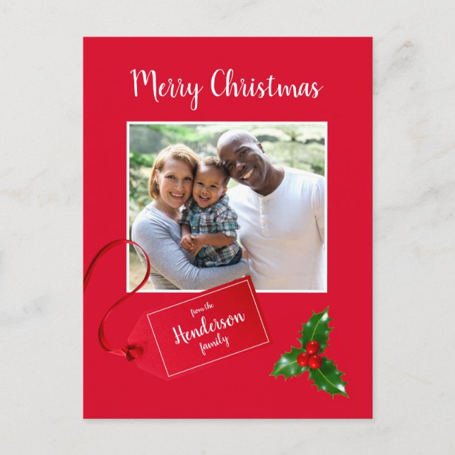 Merry Christmas  Holly Sprig - Custom Photo - Postcard (Front)