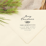 Merry Christmas Holly Sprig Family Return Address Self-inking Stamp<br><div class="desc">A classic return address stamp, with "Merry Christmas" in handwriting-style script calligraphy. Your family name appears in vintage-style typography with your custom return address or contact details below. Separating the two sections, there is a hand-drawn holly sprig, with three little berries and elegant leaves. Made to match our 12 Days...</div>