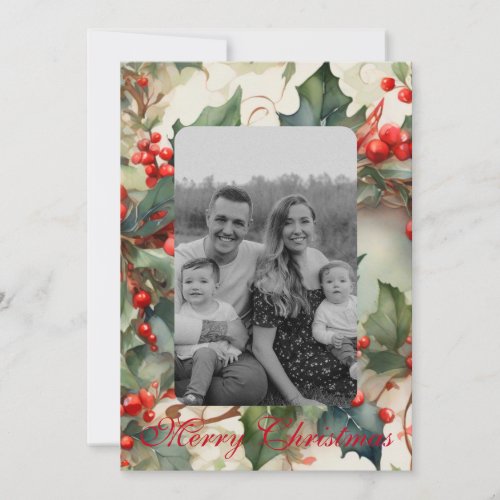 Merry Christmas Holly Sprigs Holiday Card