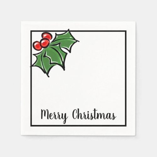 Merry Christmas Holly Sprigs Napkins