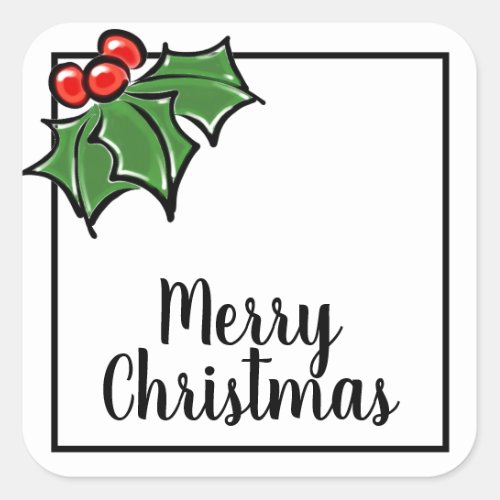 Merry Christmas Holly Sprigs Square Sticker