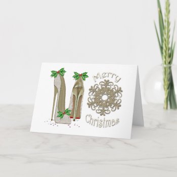 Merry Christmas Holly Stiletto Greeting Card by shoe_art at Zazzle