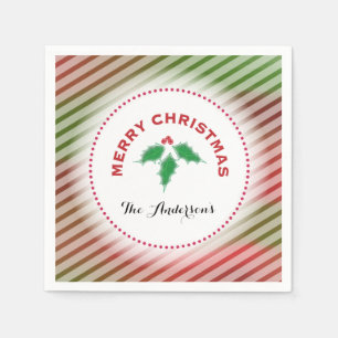 Merry Christmas Holly Stripe Pattern Napkins