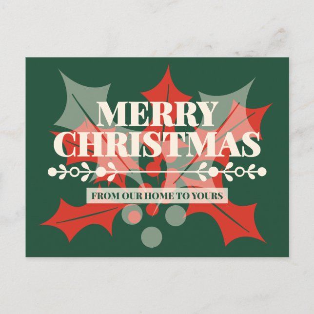 Merry Christmas Holly Typography Holiday Postcard (Front)