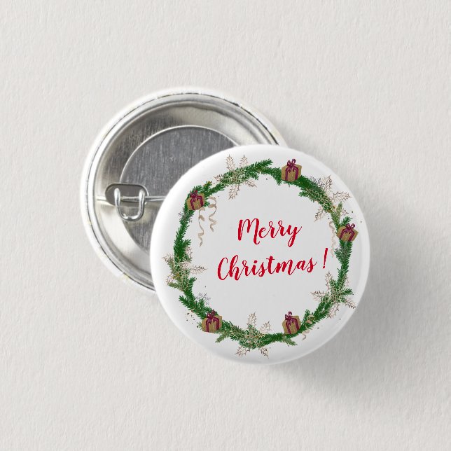 Merry Christmas holly wreath Button (Front & Back)