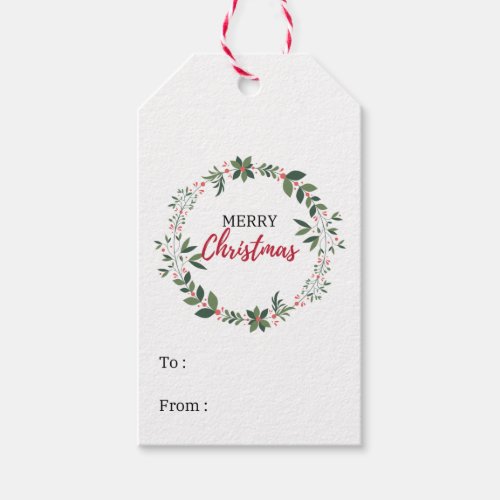 Merry Christmas Holly Wreath Gift Tag Party Favor 