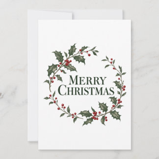 Merry Christmas Holly Wreath Holiday Card