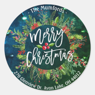 Merry Christmas Holly Wreath Return Address Labels