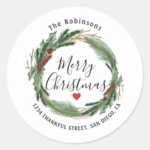 Merry Christmas Holly Wreath Return Address Labels