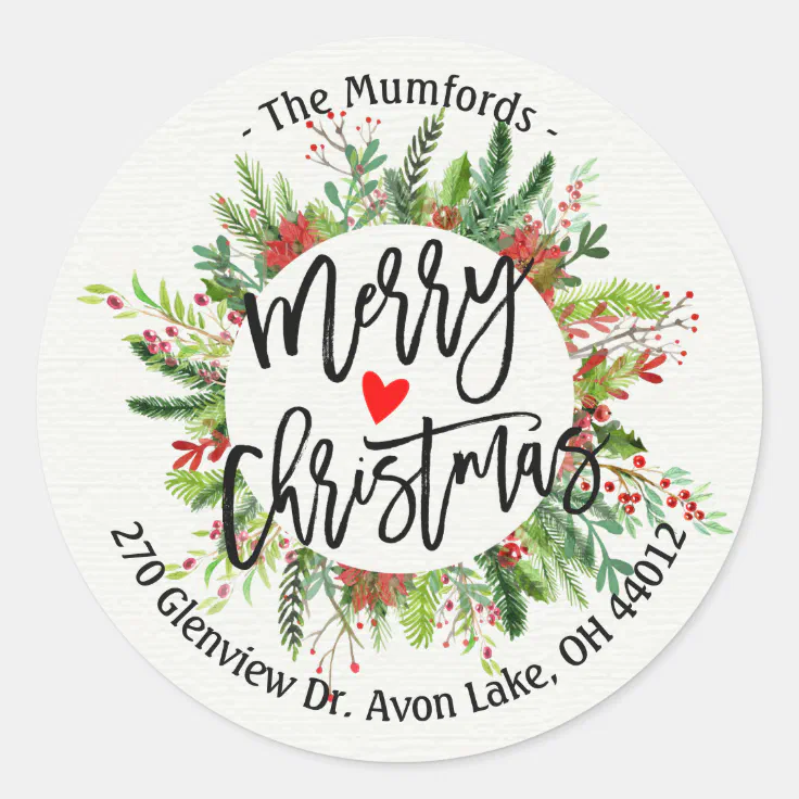 Merry Christmas Holly Wreath Return Address Labels | Zazzle