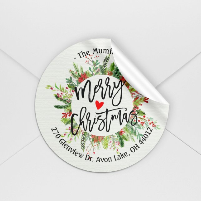Merry Christmas Holly Wreath Return Address Labels (Creator Uploaded)