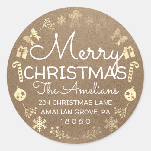 Merry Christmas Holly Wreath RSVP Kraft Rustic Classic Round Sticker