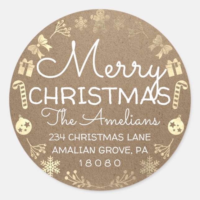 Merry Christmas Holly Wreath RSVP Kraft Rustic Classic Round Sticker (Front)