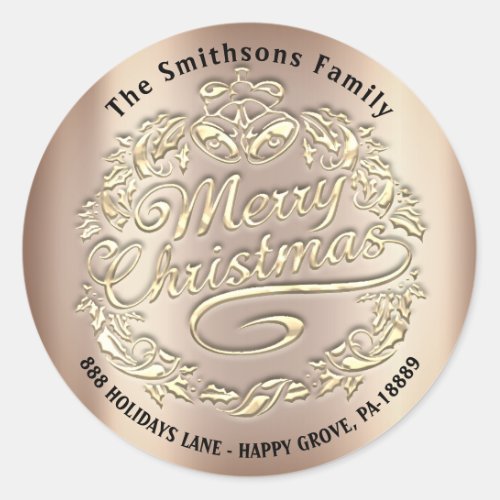 Merry Christmas Holly Wreath RSVP Unique Gold Gift Classic Round Sticker