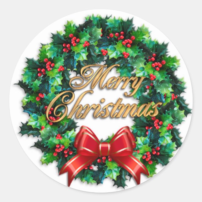 Merry Christmas Holly wreath sticker (Front)