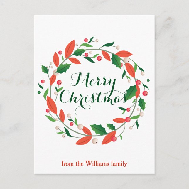 Merry Christmas Holly Wreath Traditional Custom Postcard (Front)