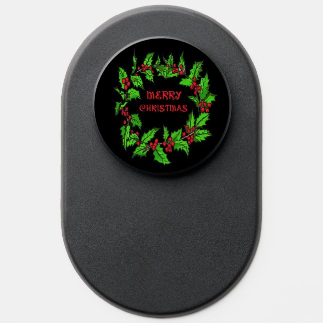 Merry Christmas Holly Wreath With Berries  PopSocket (Popsocket)
