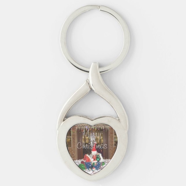 Merry Christmas home graphic art design text Keychain (Front)