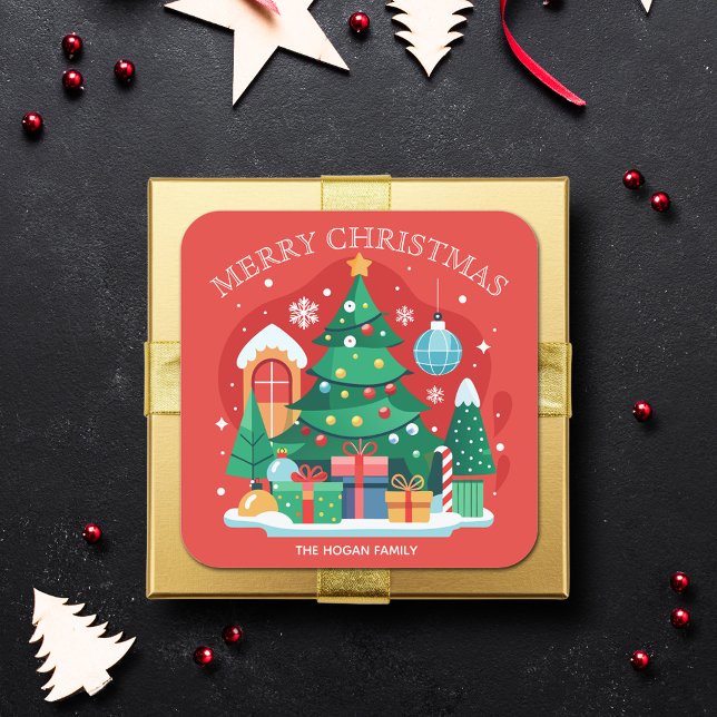 Merry Christmas Homemade Food Holiday Baking Square Sticker (Merry Christmas personalized stickers for homemade food holiday baking and gifts)