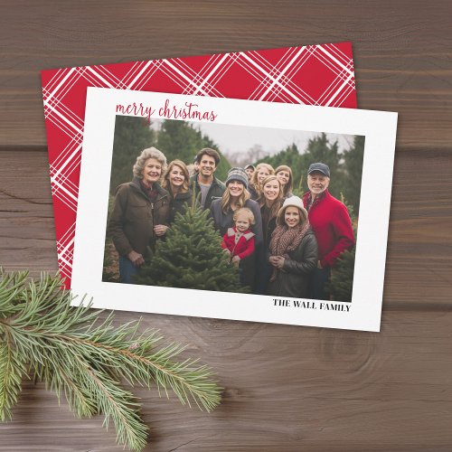 Merry Christmas Horizontal Photo Modern Script Red Holiday Card