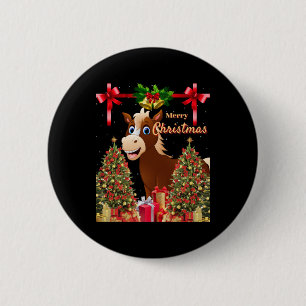 Merry Christmas Horse Button