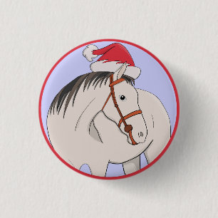 Merry Christmas Horse Button