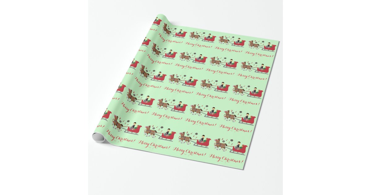 Merry Christmas Horse-Drawn Sleigh and Music Notes Wrapping Paper |  Zazzle.com