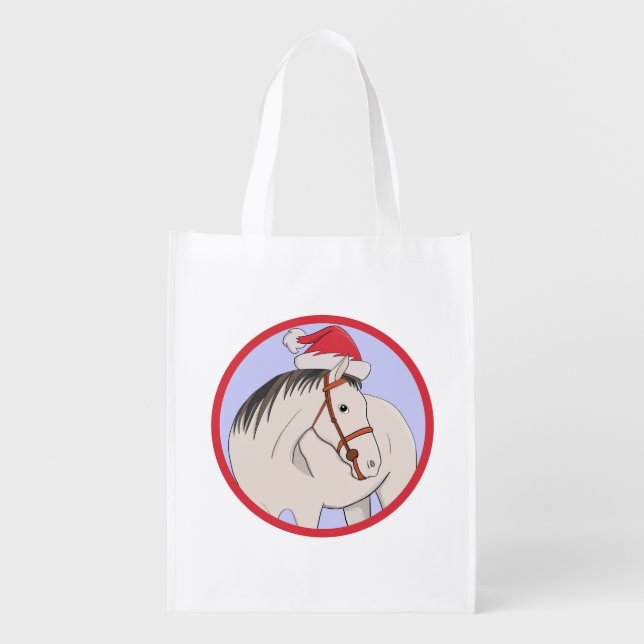 Merry Christmas Horse Grocery Bag (Front)