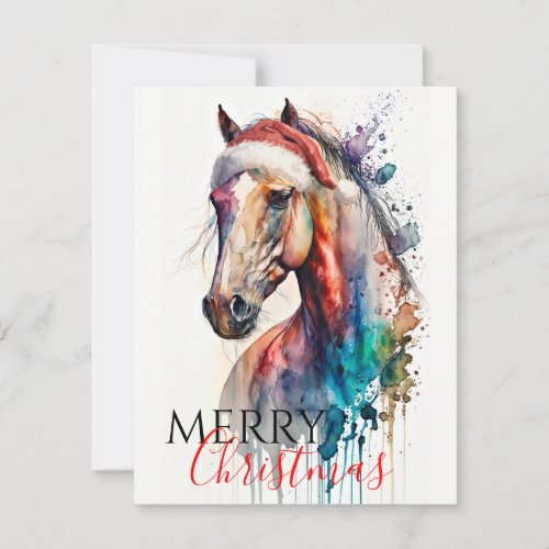 Merry Christmas Horse in Santa Hat Greeting Card