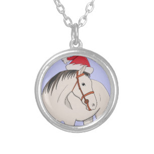 Merry Christmas Horse Silver Plated Necklace
