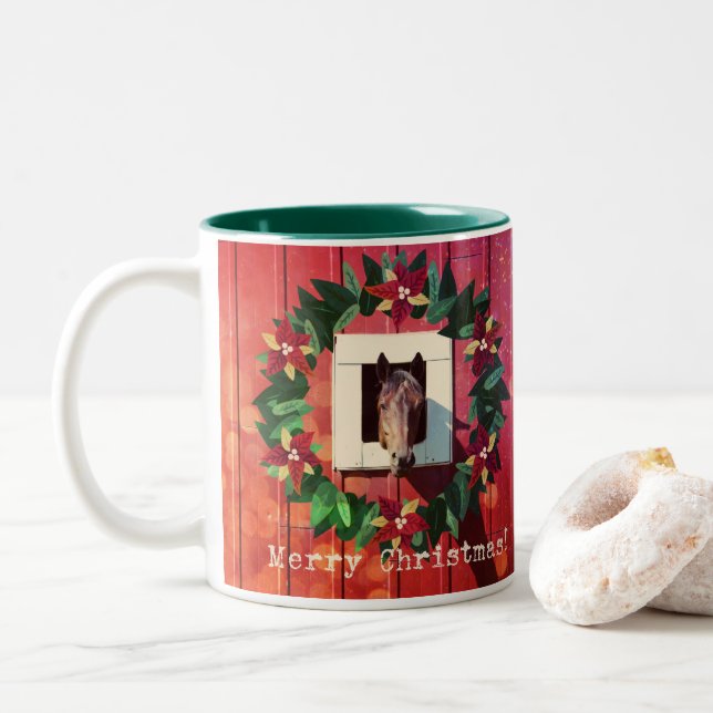 Merry Christmas Horse Two-Tone Coffee Mug (With Donut)