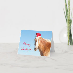 Merry Christmas - horse wearing a Santa hat Holiday Card
