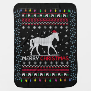 Merry Christmas Horse with Santa Hat Baby Blanket
