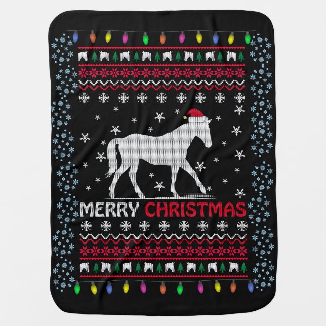Merry Christmas Horse with Santa Hat  Baby Blanket (Front)
