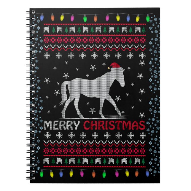 Merry Christmas Horse with Santa Hat  Notebook (Front)