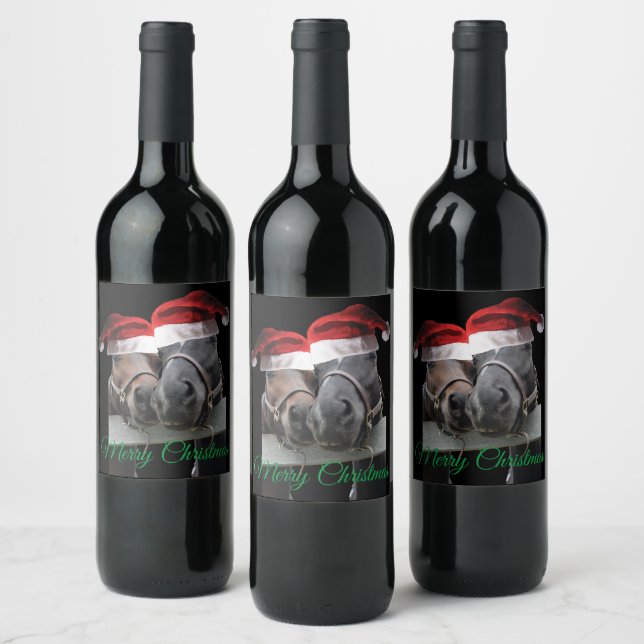 Merry Christmas Horses Wine Label (Bottles)