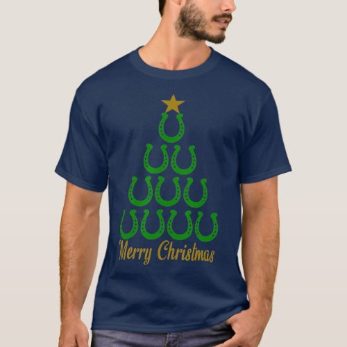 Merry Christmas Horseshoe Tree Costume Horse T_Shirt
