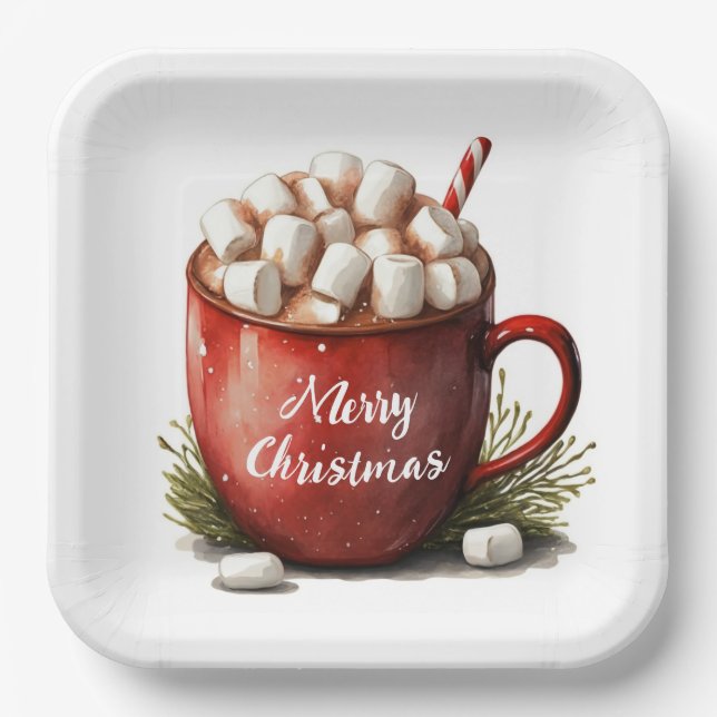 Merry Christmas Hot Chocolate Paper Plates (Front)